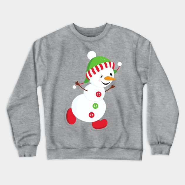 Ice Skating Snowman, Carrot Nose, Christmas, Xmas Crewneck Sweatshirt by Jelena Dunčević